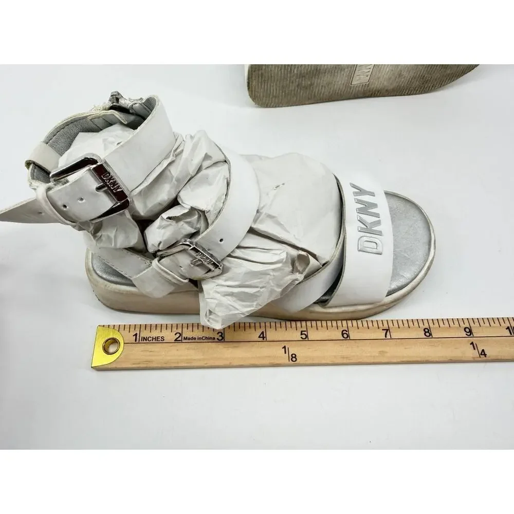 DKNY Girls White Silver Strappy Platform Sport Sandals Size 4,5-5Y